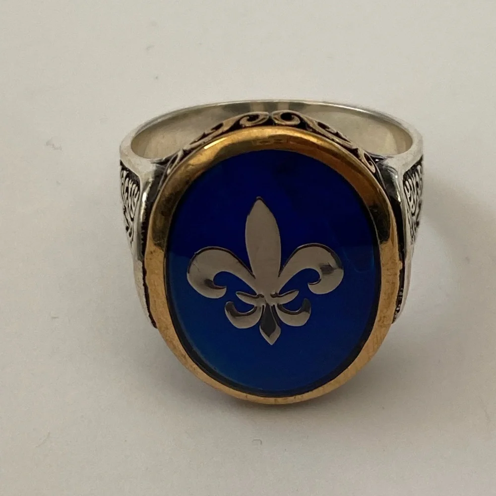 925 Sterling silver fleur de lis blue ring